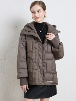 Janveny 2025 New Winter Short White Duck Down Jacket Women Casual Loose Warm Parkas Knitted Hat Detachable Puffer Down Coat