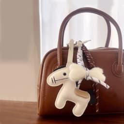Cute Handmade Leather Pony Bag Charm Color-block Star & Braided Cord Keychain Adorable Gift Accessory Pendant
