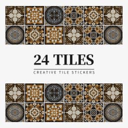 24 Pieces of Mandala Retro Pattern Glossy Self-adhesive Tile Stickers for Kitchen and Bathroom Removable Waterproof Wall Sticker