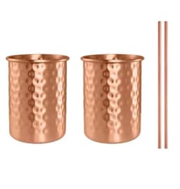 Retro Pure Copper 2 Cups, 2 Straws Set 400ml Solid Moscow Mule 100% Copper Cocktail Glass Beer Milk Mug Tea Tumbler Drinkware