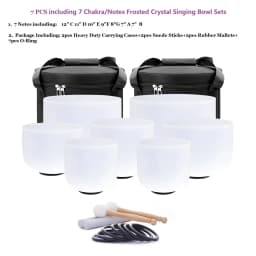 Hye-eun 7pcs 7"-12" Crystal Singing Bowls Chakra Set of 7 with Carrying Cases for Yoga Medication Sound Healing Deep Relaxation