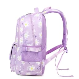 Large Capacity School Backpack for Girls Elementary Middle School Bags Purple Bookbag Student Flower Backpack with Many Pockets