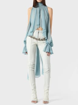 TWOTWINSTYLE Solid Minimalist Slimming Blouses For Women O Neck Off Shoulder Sleeves Temperament Minimalsit Shirts Female New