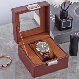 Clear Glass Top PU Leather Watch Box Single Slot Men Jewelry Organizer Storage Case Collection Gift Holder Stand Display