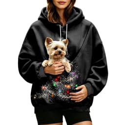 Women Fall And Winter Hoodie With Pet Pouch Oversized Pocket Colorful Print Sweatshirt For Dogs And Cats Long Sleeve Hoodie