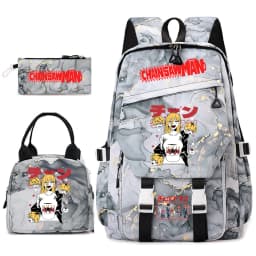 Chainsaw Man Anime Print Student Backpack Set for Girls with Lunch Bag Pencil Case School Daily Use