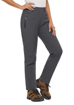 TACVASEN Women's Warm Fleece Lined Windproof Waterproof Shell Pants Soft Work Pants Outdoor Hiking Ski Trousers with Zip Pockets