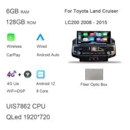 1920*720 360 Panoramic Carplay 8G+128G Android 13.0 Car DVD Player GPS Stereo Radio For Toyota Land Cruiser LC200 2008 - 2020