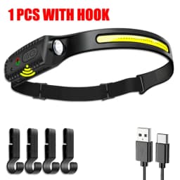 LED COB Induction Headlamp USB Rechargeable Lamp with Built-in Battery 5 Lighting Modes Headlight for Outdoor Camping Fishing