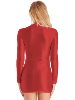 Women's Solid Color Smooth Stretchy Mock Neck Tight Party Dresses Female Dresses Glossy Long Sleeve Bodycon Dress Nightwear