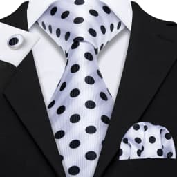 Barry.Wang Black White Gray Silver Men Tie Handkerchief Cufflinks Set Jacquard Necktie for Male Wedding Business Party Gift
