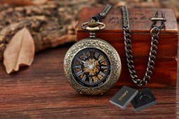 Unique Wood Circel Gear Dial Bronze Antique Mechanical Pocket Watch Men Vintage Engraved Fob Hand Wind Steampunk Watch Women