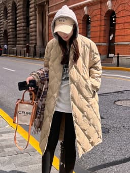 Women's Mid-Length Lightweight down Cotton Jacket Diamond Pattern Knitted Coat Winter Warm Casual Style Standard Size