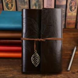 Vintage Leaf Hand Book Faux Leather Notebook - 75 Sheets Kraft Paper Leather Bound Daily Notepad for Lined Paper