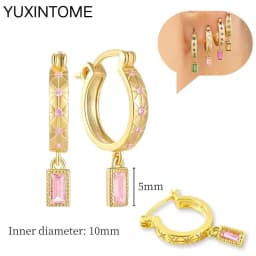 925 Sterling Silver Needle Pink Crystal Heart Hoop Earrings for Women Fashion Geometric Pendant Earrings Luxury Jewelry Gifts