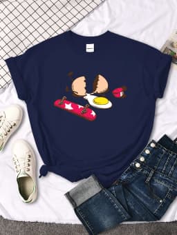 Short Sleeve Tops Funny Broken Egg And Skateboard Woman Tshirt Korean Style Hip Hop T-Shirt For Women Harajuku Casual Clothes