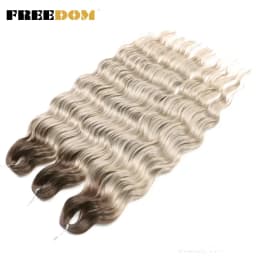 FREEDOM Synthetic Braiding Hair Extensions Deep Wavy 24 inch Long Curly Braids Hair Ombre Brown Rainbow Twist Crochet Hair