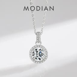 Modian 925 Sterling Silver Charm Round 1CT 5A Zirconia Pendant Necklace Classic Platinum Plated Jewelry For Women Wedding Gifts