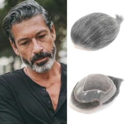 #1B80 Grey Men Toupee Human Hair Piece Natural Hairline Lace&Mono&PU Breathable Lace Front Male Wig Men's Replacement Prosthesis