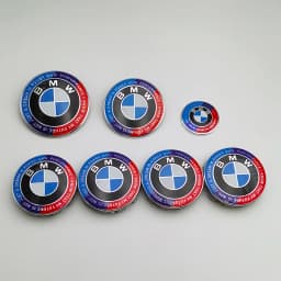 7pcs BMW Emblem Set 82mm 74mm 45mm 56mm 68mm Car Front Hood Logo Rear Trunk Badge Wheel Center Hub Caps Steering Wheel Sticker