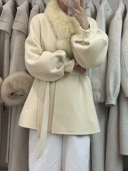 OFTBUY Women's Short Wool Coat Real Fox Fur Collar Belted Waist Woolen Clothing Winter Warm Luxury Slim Solid Color Outerwear