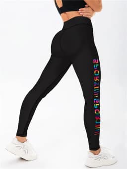 New Yoga Pants Colorful Yellow Blue Gradient Letter Tight Sports Women's Underpants Personalized Fitness Printed Elastic Pants