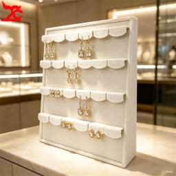 Soft Beige Velvet Jewelry Display Rack Multi-Slot Necklace Ring Earring Storage Tray Desktop Decoration Jewelry Organizer Holder