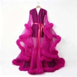 Sexy Feather Perspective Flared Sleeve Trailing Long Dress with Multiple Colors Available Mesh Women's Loose Pregnant Dress