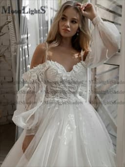 Moonlight Glitter Wedding Dresses Puff Sleeve Appliques Lace 3D Flower off Shoulder Tulle Bride Gown Customized vestidosdenovia