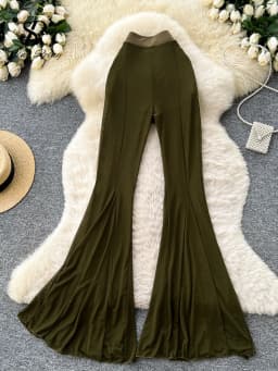 SINGREINY Sheer Mesh Stretchy Flare Pants Slim Solid High Waist Glamorous Flapper Women Summer American Ins Sexy Casual Trousers