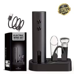 Rechargeable Electric Wine Opener with Foil Cutter, Wine Pourer & Vacuum Stopper USB-C Charging Compact Design for Home Kitchen