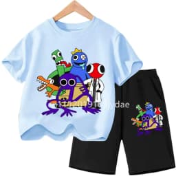 Summer Short Sleeve Tshirt Set Cartoon Tee Tops Game Anime Shirts Camiseta Kids Rainbow T-shirt Friends Girls Boys Clothes