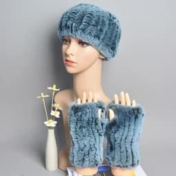 One Set Women Real Rex Rabbit Fur Cuff+Headband Winter Warmer Hat Arm Wrist Sleeve Gloves Female Real Fur Cap+Elastic Wristband