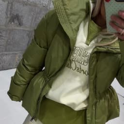 Back Half Zip Women's Winter Puffer Jackets Elastic Waist Ruffle Hem Cropped Padded Coat Loose Long Sleeve Warm Outerwear