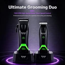 KEMEI 1386/1385 Professional Hair Clipper – Designed for Barbershops and Salons; Features Zero-Gap Blade for Fading, Detailed Styling, and Anti-Snag Performance