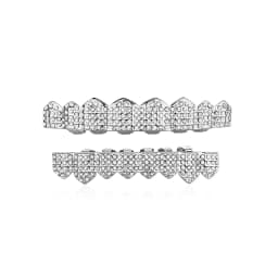 TOPGRILLZ Full Cubic Zircon Punk Teeth Grillz For Unisex 8 Top& 8 Bottom Mouth Removable Dental Grills Fashion Teeth Jewelry