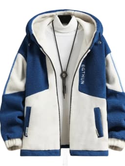 Men's Fleece Lined Thickened Jacket Autumn Winter New Style Korean Large Size Lamb Velvet Hooded Warmth Cold Resistant Clothing