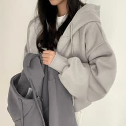 2025 Spring Autumn New Insfleece-lined Versatile Cropped Slims Smooths Silhouette Zip-up Warm Navy Blue Hooded Sweatshirt Women
