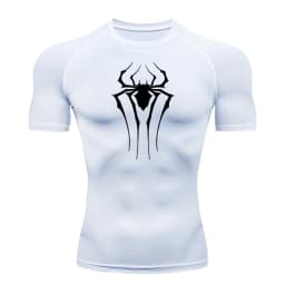 Spider Print Compression Shirts for Men Summer Short Sleeve Rash Guard Gym Workout Tshirt Athletic Quick Dry Undershirts Tops