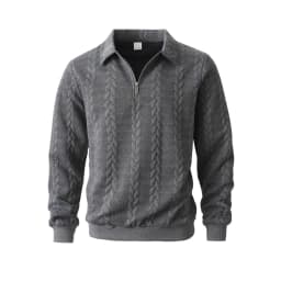 Mens Lapel Half Zip Sweatshirt Long Sleeve Cable Textured Pullover Relaxed Fit Tops For Daily Casual Autumn And Winter Dressing
