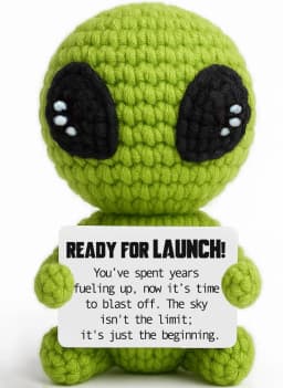 Customize Unique Positive Alien Crochet with Uplifting Card Birthday Graduation Anniversary Gift for Friend Husband Wife Teens
