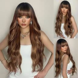 HENRY MARGU Long Wavy Brown Red Orange Wigs with Bangs Cosplay Party Heat Resistant Synthetic Hair Wigs for Black Women Afro