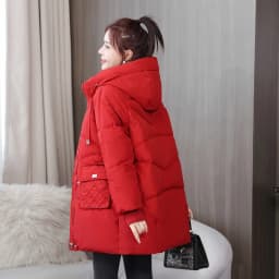 Thickened down Cotton Jacket Women's Mid-Length Padded Coat Korean Style Loose Fit Winter Clothes Small Size Friendly