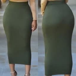 Women Pencil Skirt Solid Color Elastic Waist Band Maxi Skirts, High Waist Bodycon Half Skirt