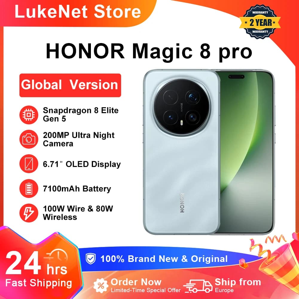 HONOR Magic 8 Pro 5G Global Version Smartphone Snapdragon 8 Elite Gen 5 200MP AIMAGE 7100mAh 100W 6.71''OLED NFC ESIM Honor