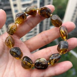 Yoowei 100% Real Amber Bracelet for Unisex Genuine Black Bead Irregular Natural Plant Medical Healing Jewelry Gift Wholesale