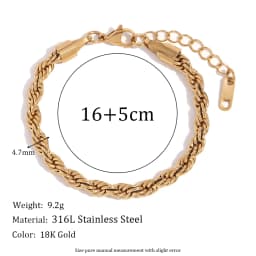 E.B.belle Blade Chain Figaro Chain Twists Chain Bracelet 18K Gold Plated 316L Stainless Steel Jewelry Women's Hand Bracelets
