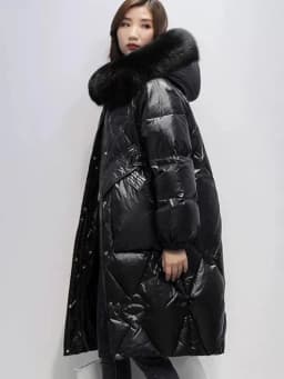 2025 Winter Thickened down Cotton Jacket with Large Fur Collar Mid-Length Hooded Coat Women Outerwear Trendy Knee-Length