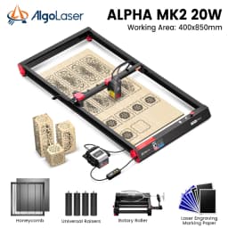 40x40CM/40X85CM 20W AlgoLaser Alpha MK2 with Air Pump/Rotary Chuck/Honeycomb Working Table/Raiser/10 pcs Marking Paper Optional