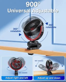 Eary Battery Powered Car Fan 2000mAh Clip On Fan for Car Visor Quiet 360° Rotate Usb Rechargeable for SUV Van Truck Accessories